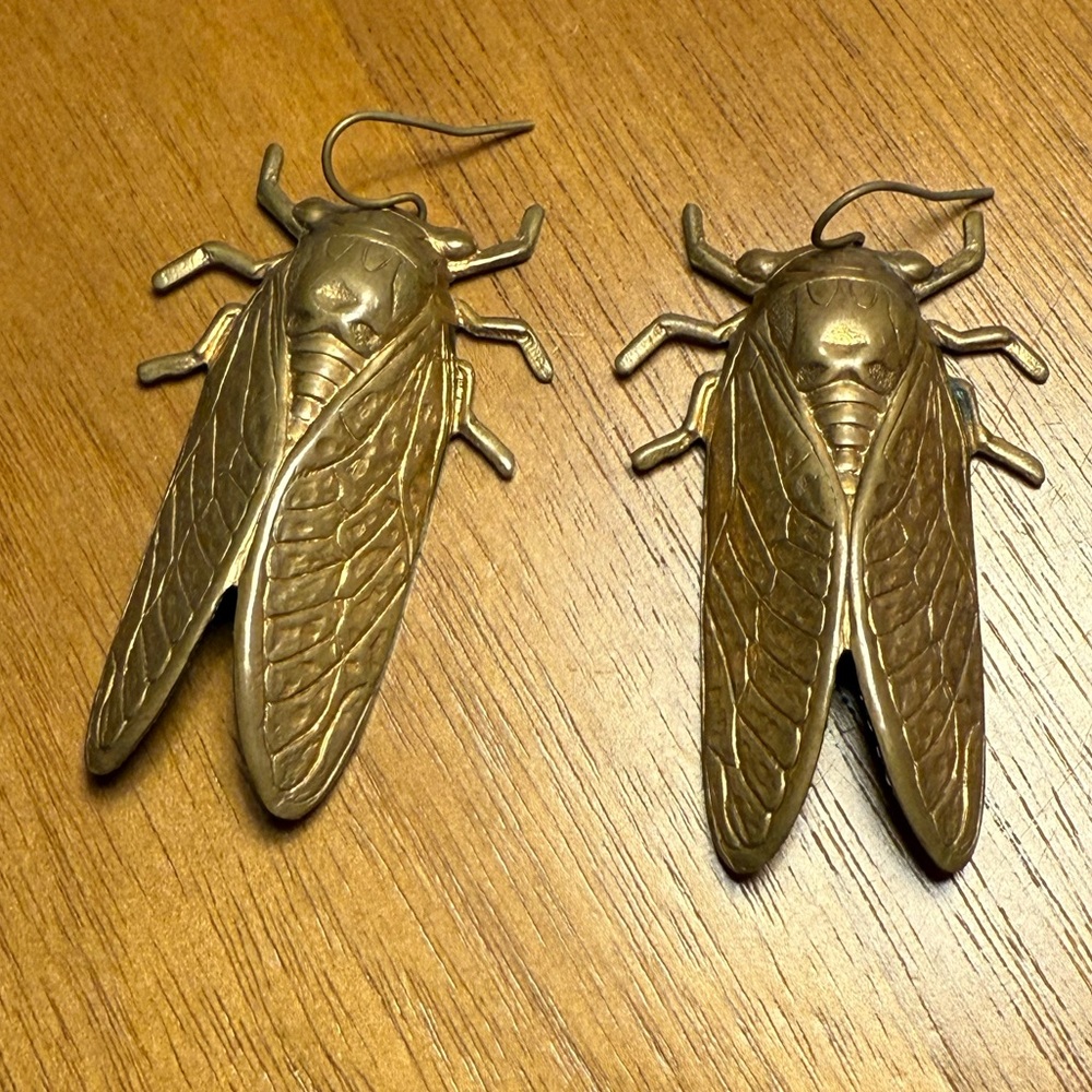 Gold Cicada Insect Earrings